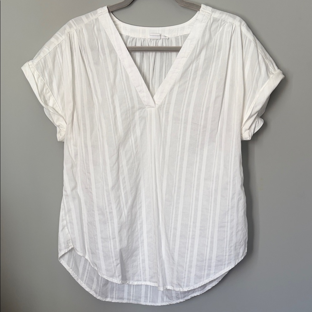 GAP White Sheer Striped V-Neck Blouse